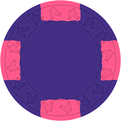 Blurple chip with four half-inch dayglo pink edge spots